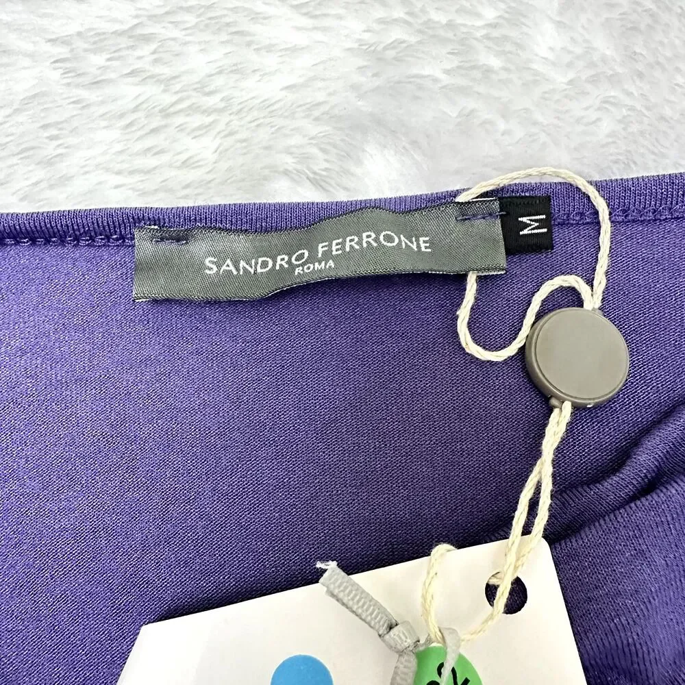 New SANDRO FERRONE Womens Purple Cowl Neck Tee-Shirt Soft Top Sz M Made in Italy - Picture 7 of 10
